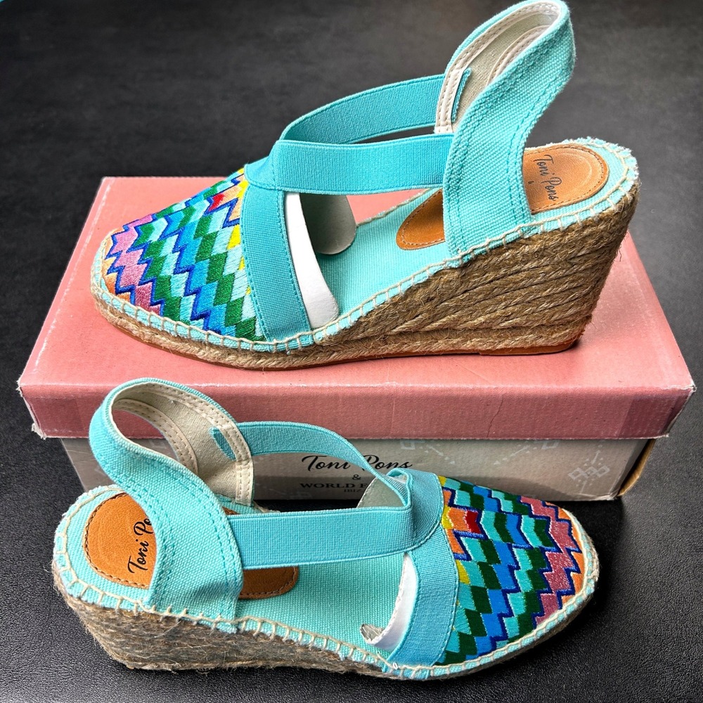 Womens Espadrille Wedge Toni Pons Gardenia 38 Size 7.5 Rainbow‎ Embroidered NEW